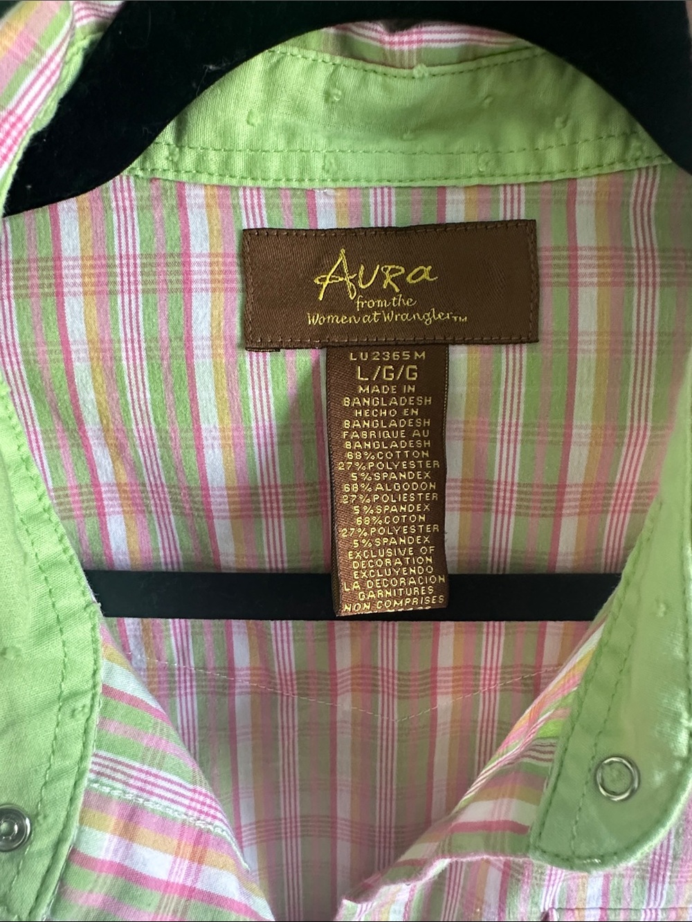 Wrangler Aura Sleeveless Plaid Button-Down Shirt in Pink & Light Green Size L - Picture 2 of 7